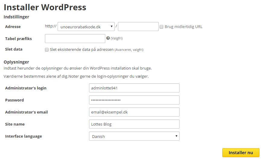 Installering af WordPress